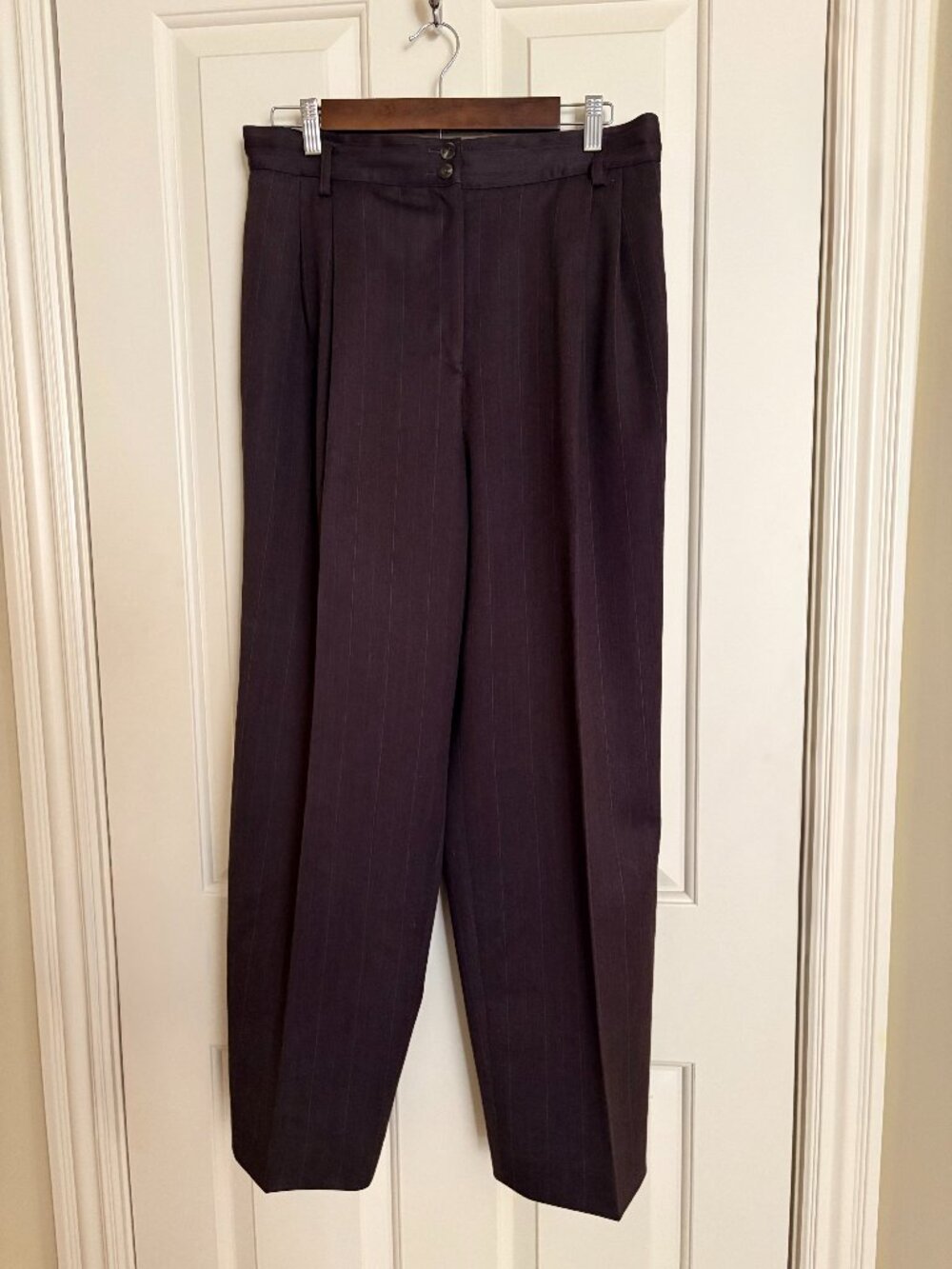 Vintage Harve Bernard Chocolate Brown Pinstripe Wool Trousers Size 14